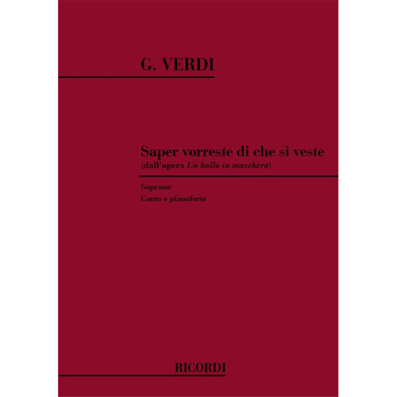 Un Ballo In Maschera: Saper Vorreste Di Che Si - Soprano E Pianoforte - G. Verdi