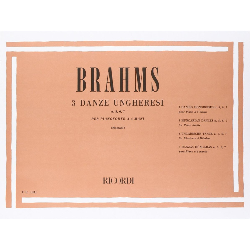 3 Danze Ungheresi (Nn. 5, 6, 7) - Johannes Brahms - Pianoforte a 4 mani