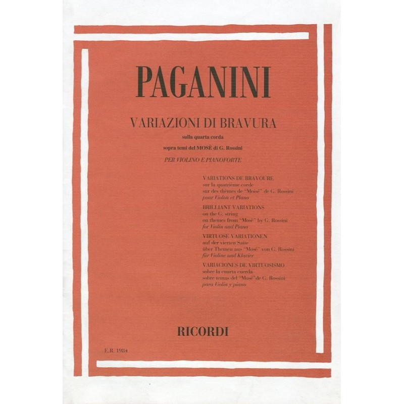 Variazioni Di Bravura Sulla IV Corda Sopra Temi - Paganini - Violino pianoforte
