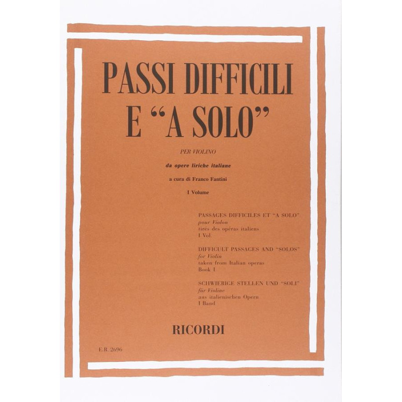 Passi Difficili E A Solo Da Opere Liriche Italiane - Vol I - Fantini - Violino