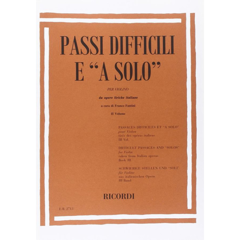 Passi Difficili E A Solo Da Opere Liriche Italiane - vol 3 - F Fantini - violino