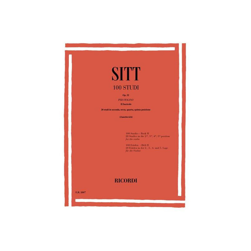 H. SITT - 100 STUDI OP. 32 PER VIOLINO - 2° FASCICOLO - ED. RICORDI