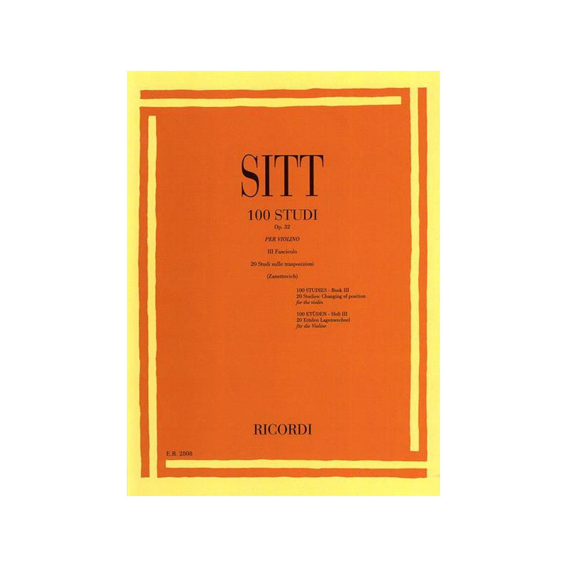 H. SITT - 100 STUDI OP. 32 PER VIOLINO - 3° FASCICOLO - ED. RICORDI